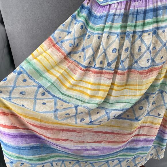 Vtg 80s 90s Two Potato Artsy A Line Midi Dress Womens M Sheer NOS Coastal Pastel - Picture 7 of 16